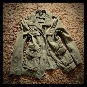 Army green fall coat with drawstring waist
